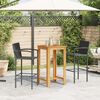 vidaXL Set Bar da Giardino 3 pz Nero in Legno Acacia e Polyrattan