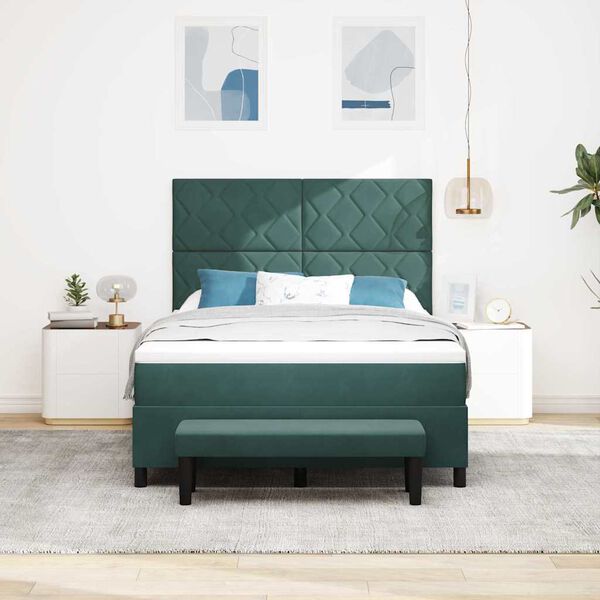 vidaXL Letto a molle con materasso Verde Scuro 140 x 190 cm Velluto