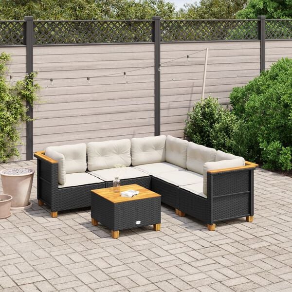 vidaXL Set Divano da Giardino 6 pz con Cuscini Nero in Polyrattan