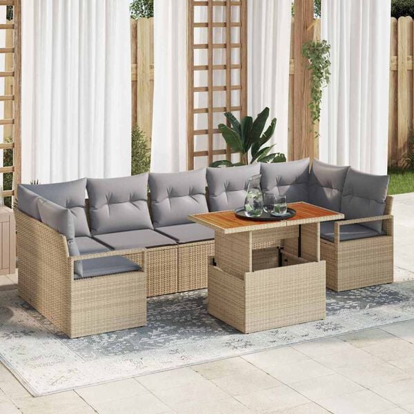 vidaXL Set Divano da Giardino con cuscino 8 pcs Beige e grigio