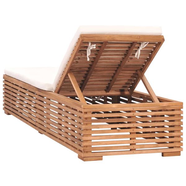 vidaXL Lettino Prendisole con Cuscino in Massello di Teak Crema