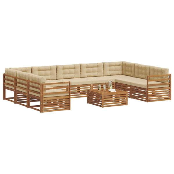 vidaXL Set di divani da esterno con cuscino 10 pcs Naturale e Beige