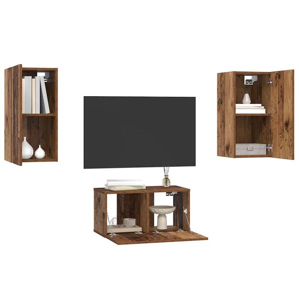 vidaXL Set mobile TV 3 pcs Legno vecchio Legno multistrato