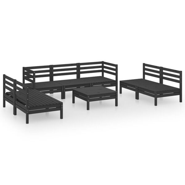 vidaXL Set Divani da Giardino 8 pz Nero in Legno Massello di Pino