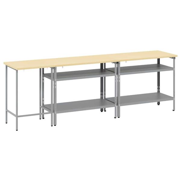 vidaXL Set banco da lavoro con lo scaffale 3 pcs Grigio Acciaio