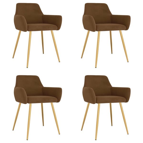 vidaXL Sedie da Pranzo 4 pz Marroni in Velluto