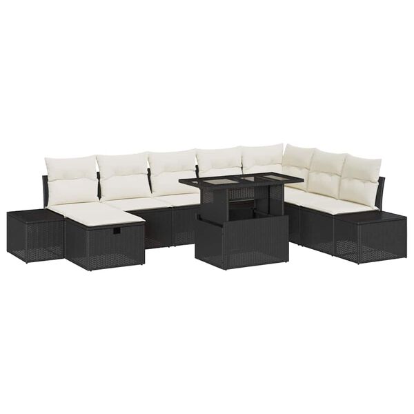 vidaXL Set Divano da Giardino 9 pcs Nero polyrattan