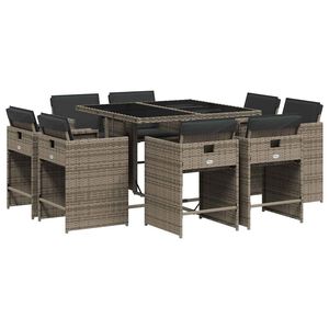 vidaXL Set da Pranzo da Giardino 9 pz con Cuscini in Polyrattan Grigio