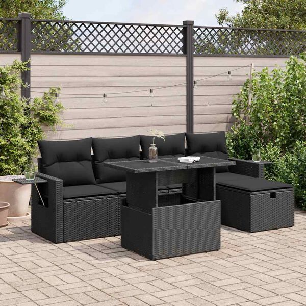 vidaXL Set Divano da Giardino 6 pz con Cuscini Nero in Polyrattan