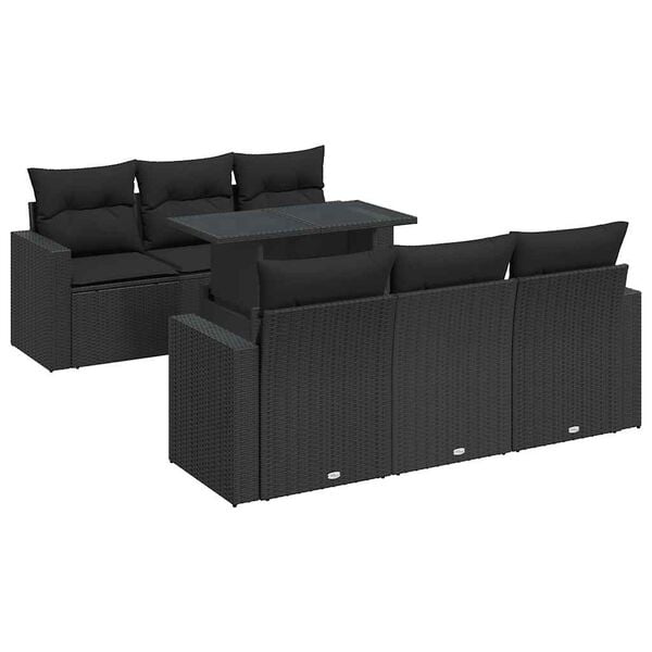 vidaXL Set Divani da Giardino con Cuscini 7pz Nero Polyrattan