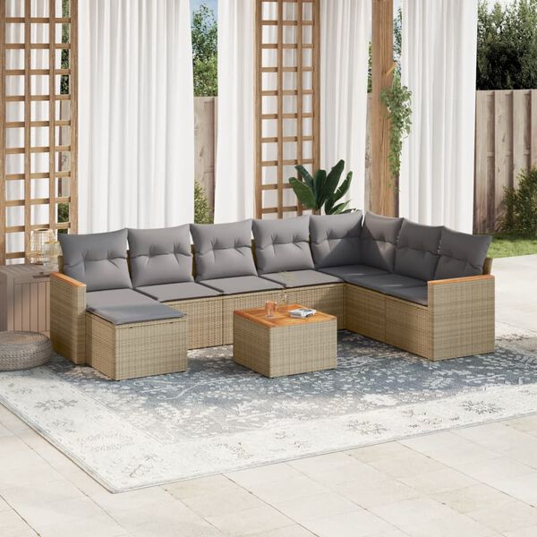 vidaXL Set Divano da Giardino 9 pz con Cuscini Beige in Polyrattan