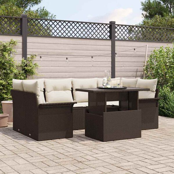vidaXL Set Divano da Giardino con cuscino 7 pcs Marrone polyrattan
