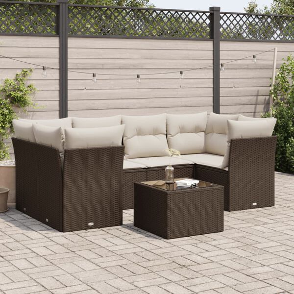 vidaXL Set Divani da Giardino 7 pz con Cuscini Marrone in Polyrattan