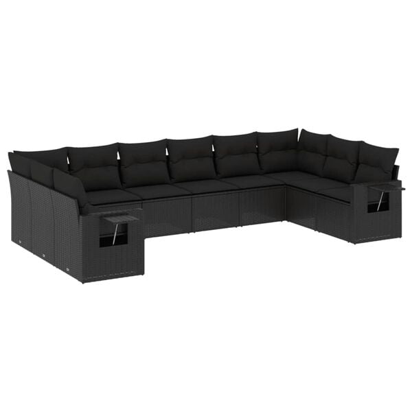 vidaXL Set Divani da Giardino 10pz con Cuscini in Polyrattan Nero