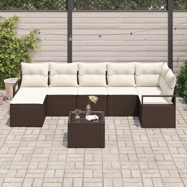 vidaXL Set di divani con cuscino 8 pcs Marrone e Crema polyrattan