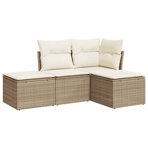 vidaXL Set Divano da Giardino 4 pz con Cuscini Beige in Polyrattan