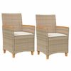 vidaXL Sedie Giardino con Cuscini 2 pz Beige Polyrattan Legno Massello