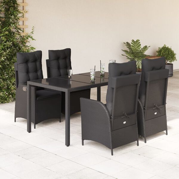 vidaXL Set da Pranzo da Giardino 5 pz Nero con Cuscini in Polyrattan