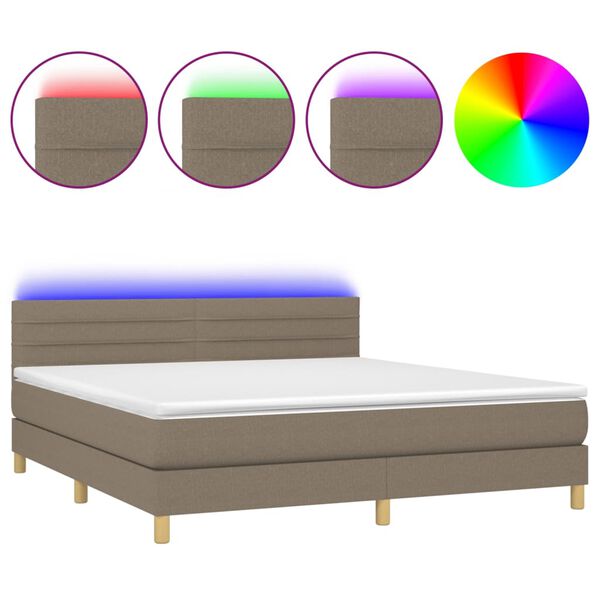 vidaXL Letto a Molle con Materasso e LED Tortora 180x200 cm in Tessuto