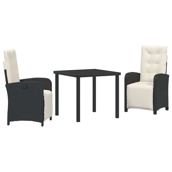 vidaXL Set da Pranzo per Giardino con cuscino 3 pcs Nero polyrattan