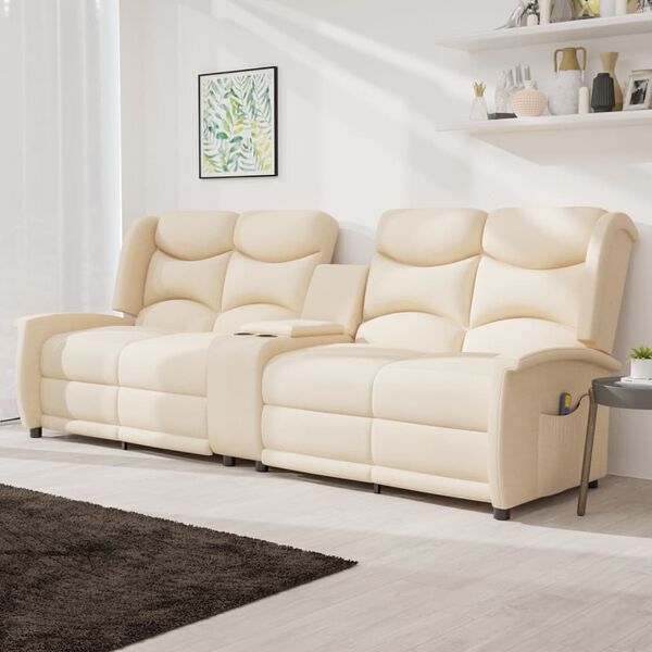 vidaXL Divano Massaggiante 4 Posti con Portabicchieri Crema Similpelle