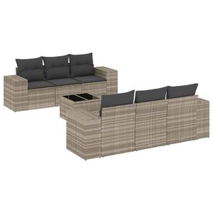 vidaXL Set Divani da Giardino 7pz con Cuscini Grigio Chiaro Polyrattan