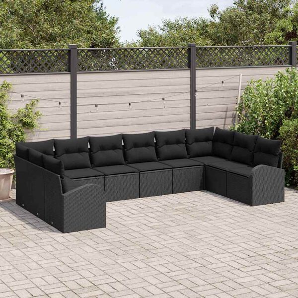 vidaXL Set di divani con cuscino 10 pcs Nero Polyrattan