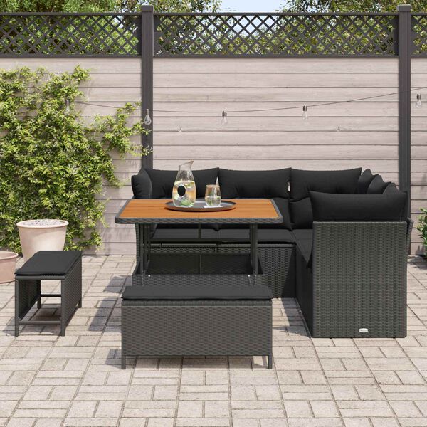 vidaXL Set Divano da Giardino con cuscino con archiviazione 8 pcs Nero