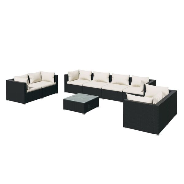 vidaXL Set Divani da Giardino 9 pz con Cuscini in Polyrattan Nero