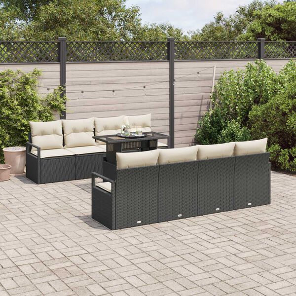 vidaXL Set Divano da Giardino con archiviazione 9 pcs Nero Poly Rattan