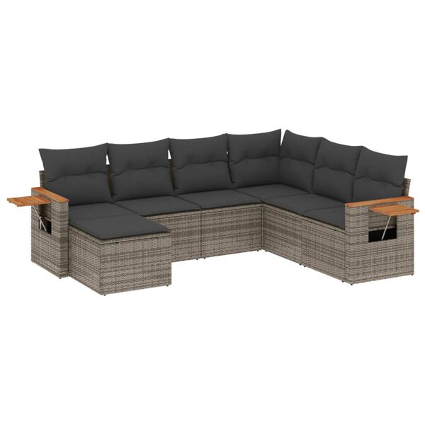 vidaXL Set Divani da Giardino 7 pz con Cuscini Grigio in Polyrattan