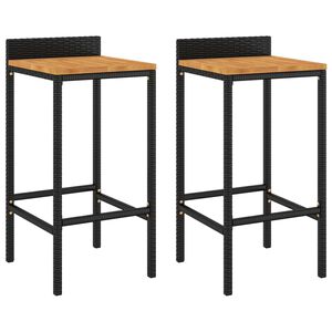vidaXL Sgabelli da Bar 2pz Neri Polyrattan e Legno Massello di Acacia