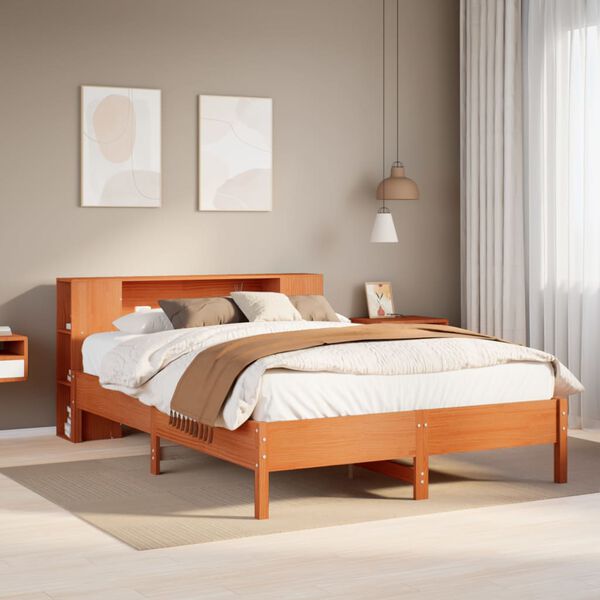 vidaXL Letto Libreria senza Materasso Marrone Cera 150x200 cm in Pino