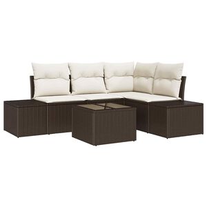 vidaXL Set Divano da Giardino Marrone e Crema polyrattan