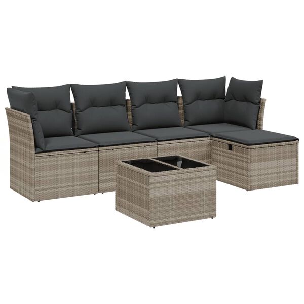 vidaXL Set Divano da Giardino 6pz con Cuscini Grigio Chiaro Polyrattan