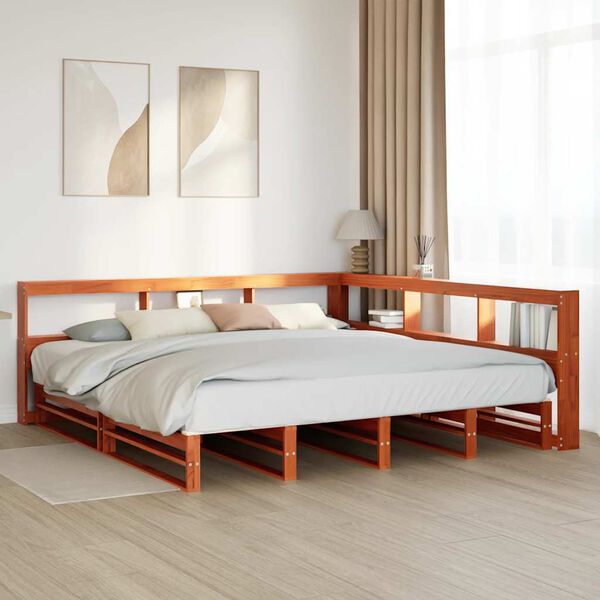 vidaXL Letto Libreria senza Materasso Marrone Cera 200x200 cm in Pino
