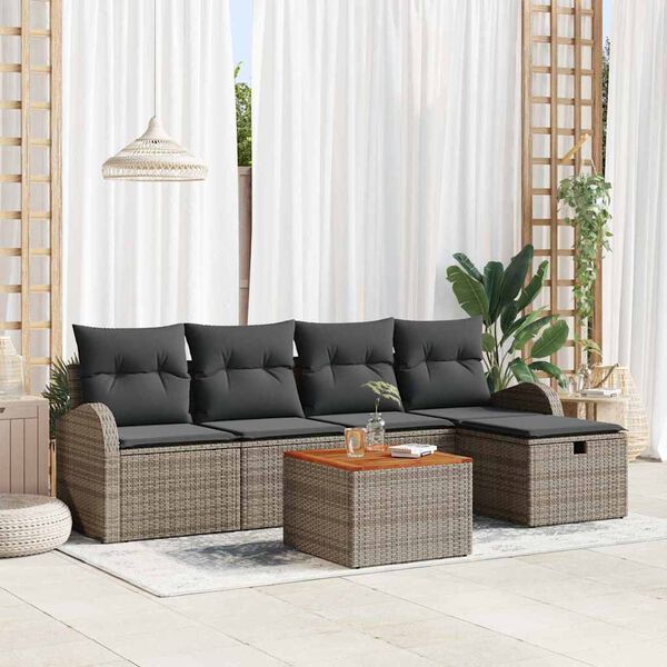 vidaXL Set Divano da Giardino con cuscino 6 pcs Grigio polyrattan