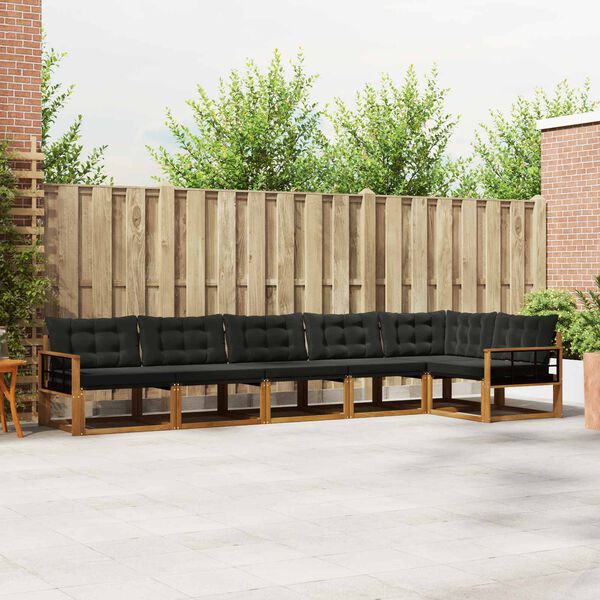 vidaXL Set di divani da esterno con cuscino 6 pcs Naturale e Nero