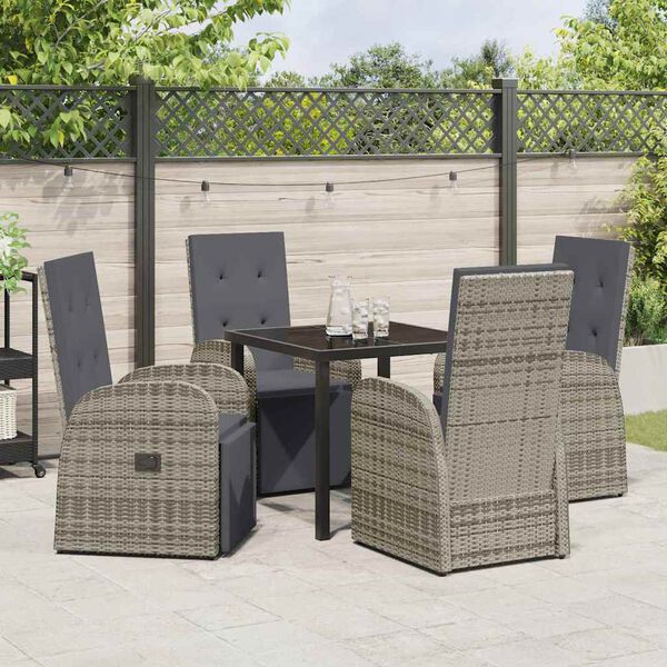 vidaXL Set da Pranzo per Giardino con cuscino 5 pcs Grigio polyrattan