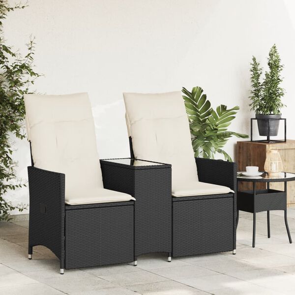 vidaXL Divano Giardino Reclinabile 2Posti con Tavolino Nero Polyrattan