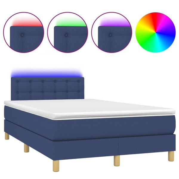 vidaXL Letto a Molle con Materasso e LED Blu 120x190 cm in Tessuto