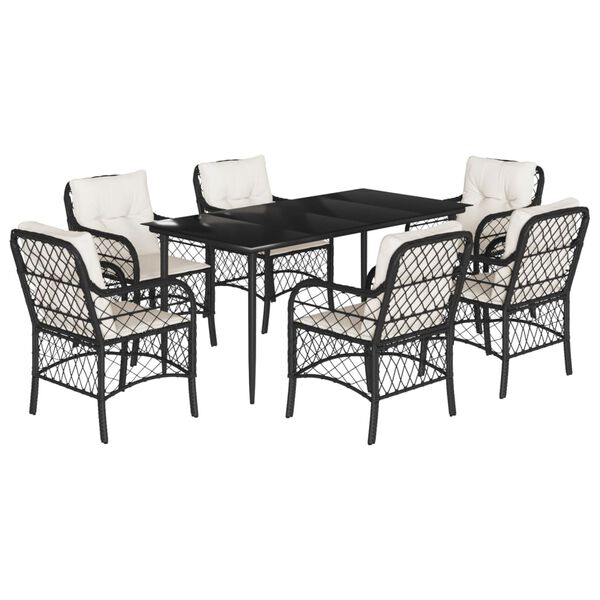 vidaXL Set da Pranzo da Giardino 7 pz Nero con Cuscini in Polyrattan