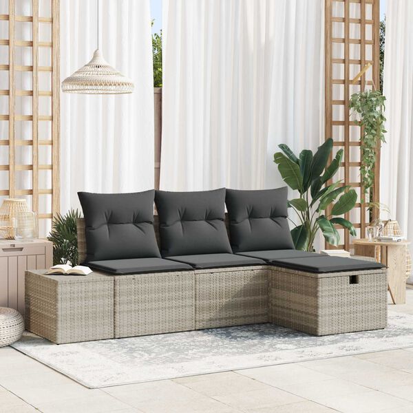 vidaXL Set Divano da Giardino 4 pcs Grigio chiaro Poly Rattan