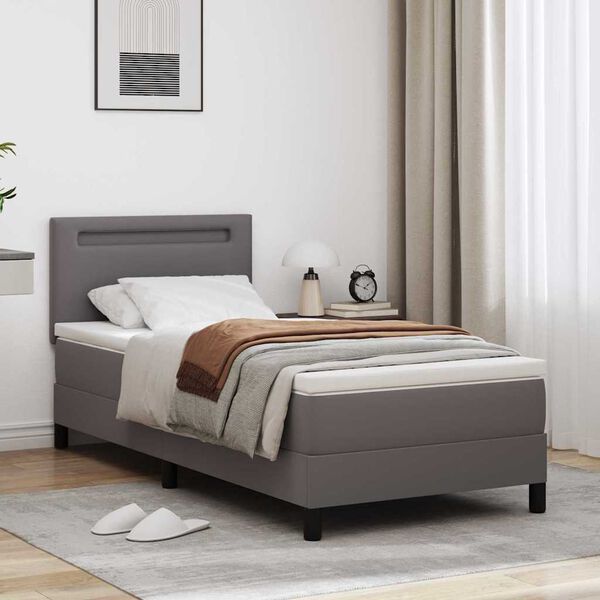 vidaXL Letto a molle con materasso Grigio 90 x 200 cm Pelle sintetica