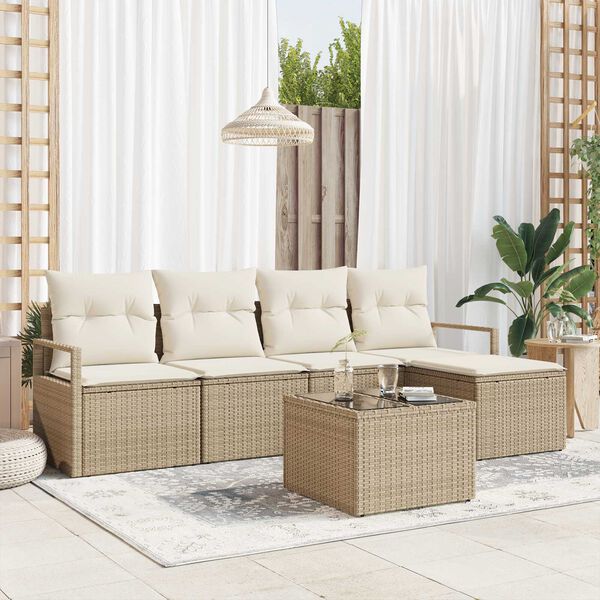 vidaXL Set di divani con cuscino 6 pcs Beige polyrattan