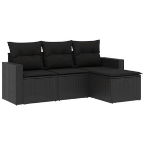 vidaXL Set Divani da Giardino 4 pz con Cuscini Nero in Polyrattan