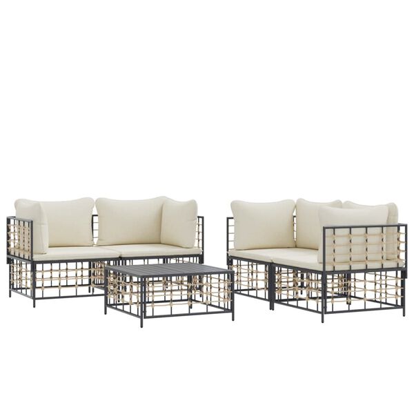 vidaXL Set Divani da Giardino 5 pz con Cuscini Antracite in Polyrattan