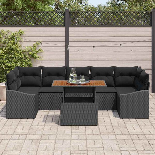 vidaXL Set da Pranzo per Giardino con cuscino 8 pcs Nero e Marrone