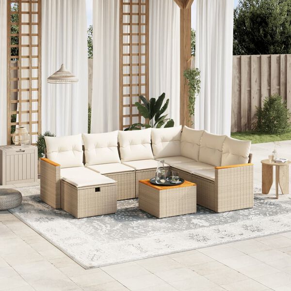 vidaXL Set Divano da Giardino 8 pz con Cuscini Beige in Polyrattan