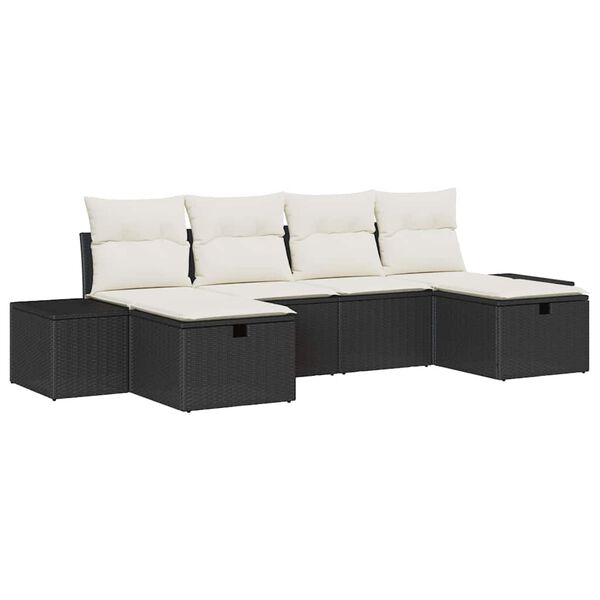 vidaXL Set Divano da Giardino con cuscino 6 pcs Nero polyrattan